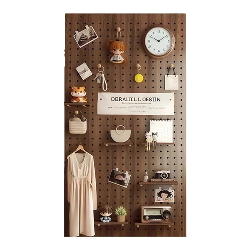 Tablero de agujero de madera maciza, estante de pared, entrada, forma de nogal, decoración de pared, pantalla de almacenamiento