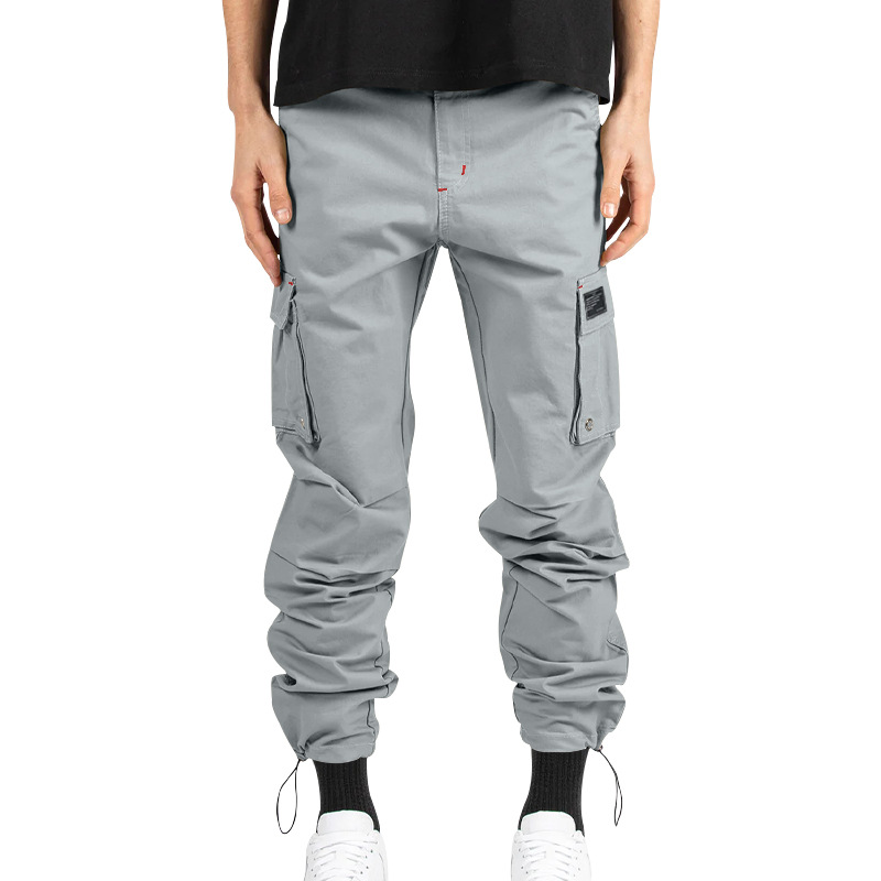 Herrenbekleidung Gewebte Stoffhose mit Kordelzug und mehreren Taschen, einfarbig, lässige Arbeitshose_voghion.com