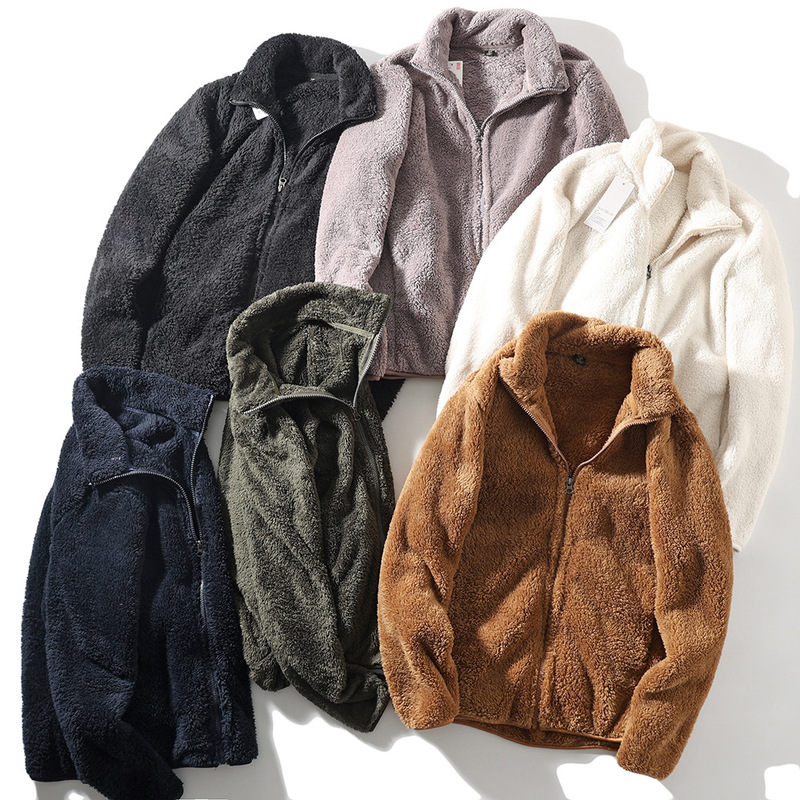 Japanese Style~~Double-Sided Coral Fleece Winter Men's Stand-Collar Fleece-Lined Warm Fleece Jacket Casual Outerwear