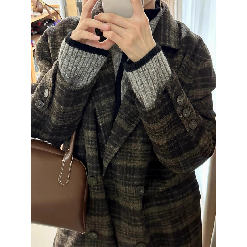 复古格纹毛呢外套女加棉加厚西装领老钱风慵懒时尚高级时髦上衣潮|undefined