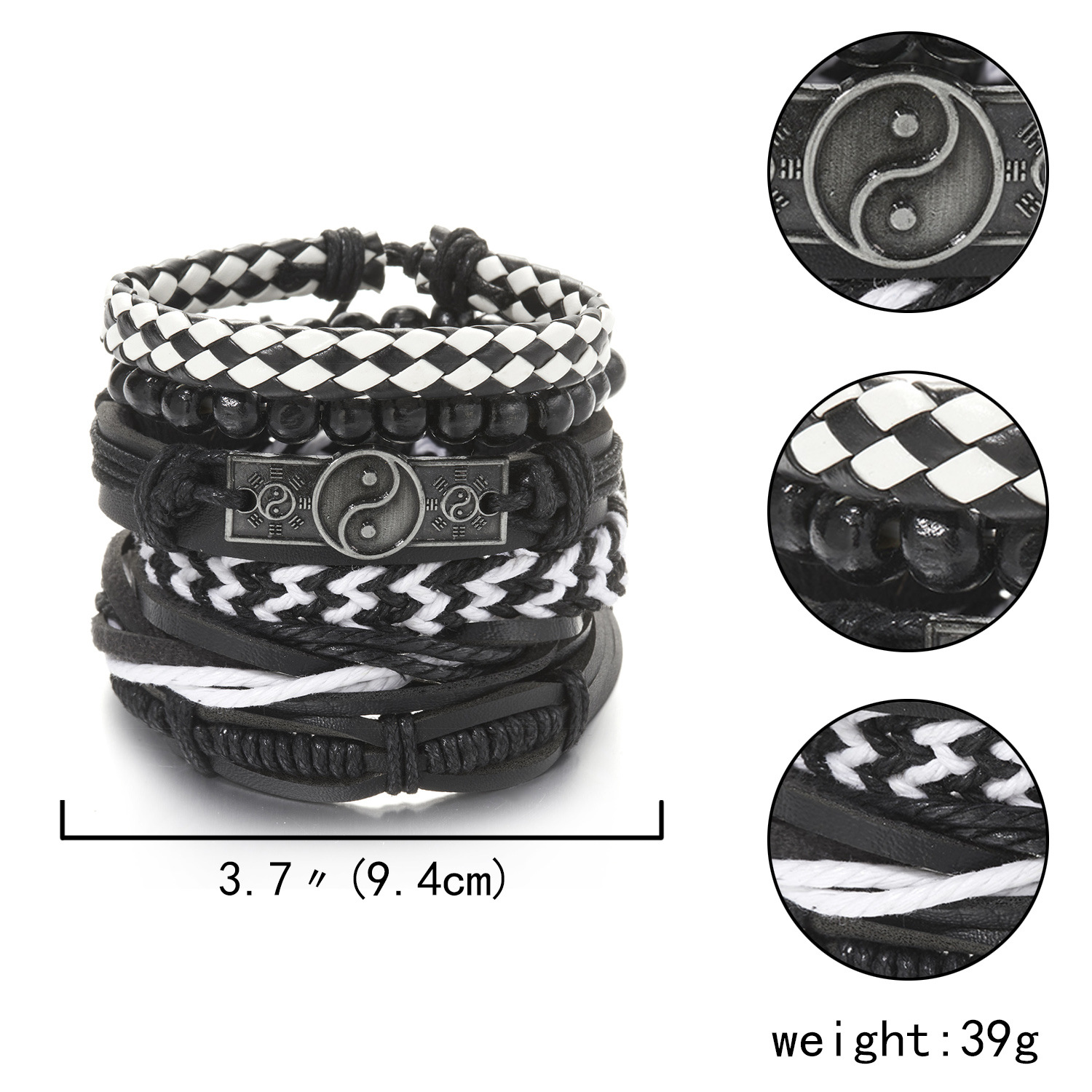 26g Weight Bracelets Classification 1 Set Quantity Daily Occasion Pu Leather Material Heart Shape Pattern Men'S Gender Knitting Design Fashion Style Fashion Heart Shape Pu Leather Knitting Men's Bracelets 1 Set 1