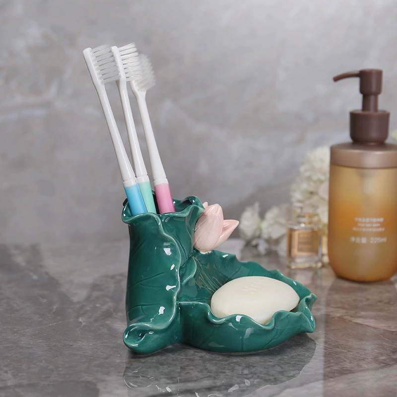 Многофункциональная керамическая мыльница в форме тюльпана с дренажем, держатель для зубной пасты и зубных щеток, мыльница в форме лотоса, детская мыльница.