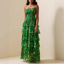 2025欧美外穿抹胸长裙荷叶裙2025春季新款法式高级感雪纺连衣裙