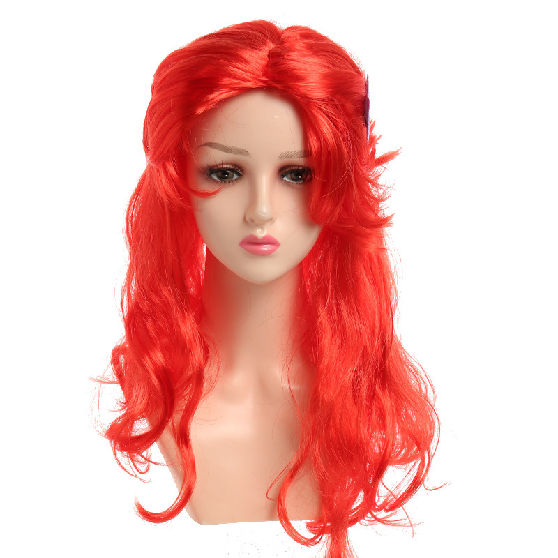 Amazon venta caliente de Halloween sirena peluca COS vestir pelo de onda larga roja Ariel peluca de anime