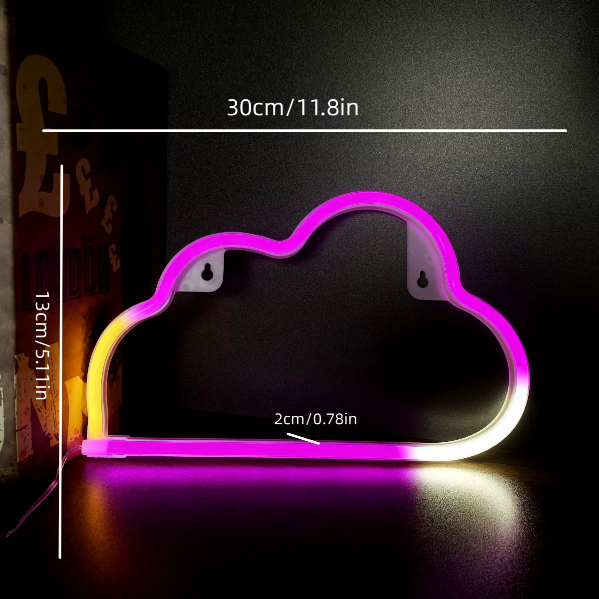 Светильник LED-формирования (SOKKA) Yun Duo облако, режимы RGB и теплый, неоновая подвесная деталь, 30×19×2.5 см