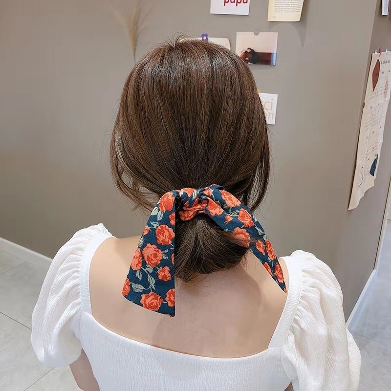 Korean Floral Streamer Fabric Hair Scrunchies display picture 6