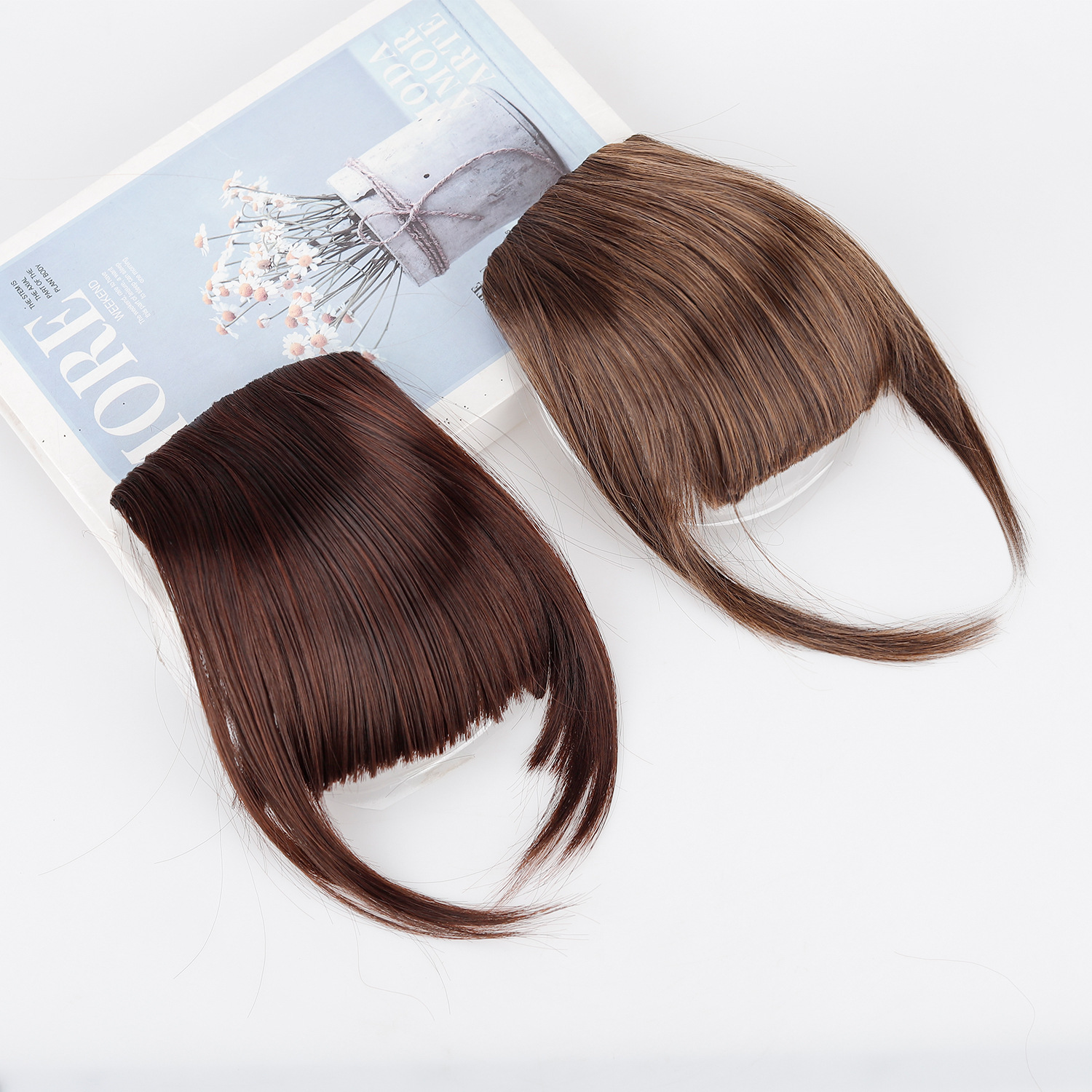Peluca de comercio exterior con flequillo, postizo frontal para mujer con patillas, flequillo liso de una sola pieza._voghion.com