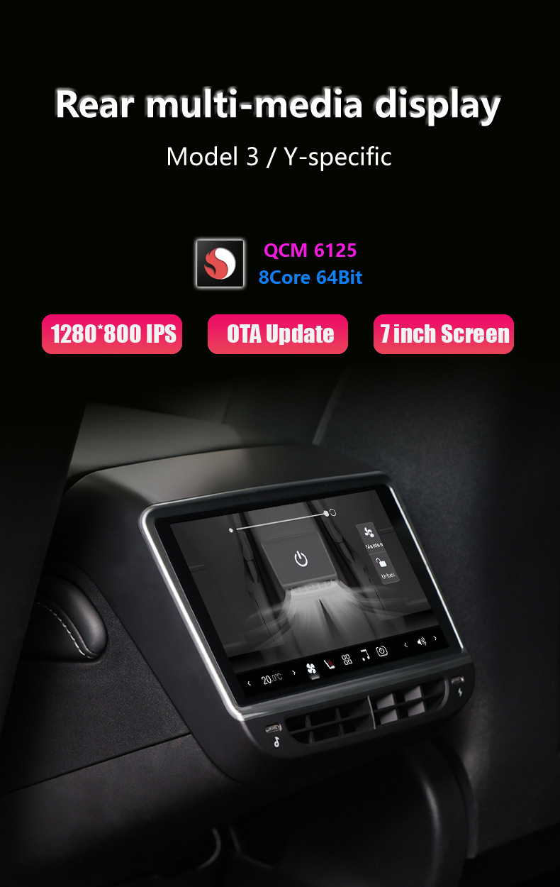 Suitable for Tesla Model Y/3 rear entertainment air conditioning control modified Android display screen QCM6125