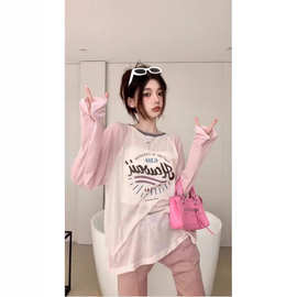 【自家工厂现货】防晒罩衫女韩版印花插肩宽松中长款t恤女上衣