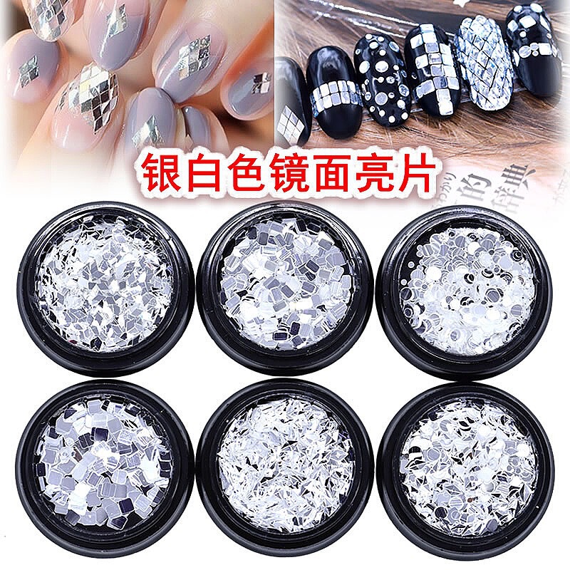 Cross-Border Hot-Selling Nail Art Sequins, Internet-Famous Silver-White Mirror High-Gloss High-Shine Flakes, DIY Material for Nail Decoration