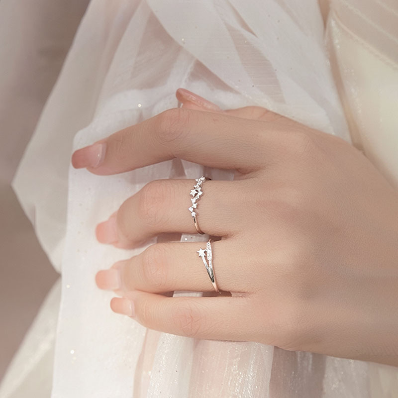 Sunrise Sparkling Diamond Star For Women, Ins-style Niche Light Luxury Meteor Pentagram Index Finger Open Ring Accessory_voghion.com
