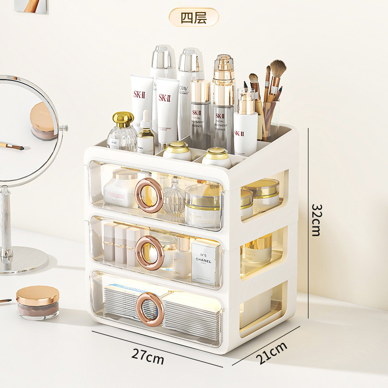 Caja de almacenamiento de cosméticos a prueba de polvo de escritorio transparente tocador de gran capacidad de cuidado de la piel de alto grado de almacenamiento rack de acrílico caja
