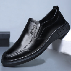 Men's leather shoes 2023 spring non-slip soft sole middle-aged dad breathable shoes PU black business casual shoes
