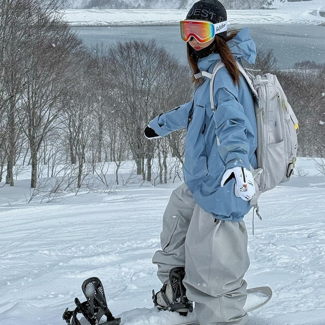 LDAB haze blue ski suit for women, 2026 winter new windproof thickened jacket, snowboard pants, equipment for men