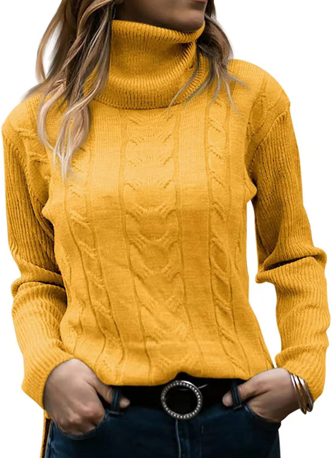 Women's autumn and winter new solid color turtle neck retro long-sleeved women's sweater_voghion.com