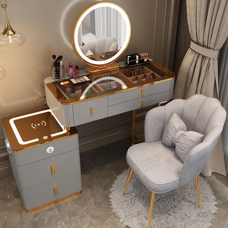 그레이 골드 80 테이블 + 거울 + 다기능 사이드 캐비닛 + 꽃잎 의자