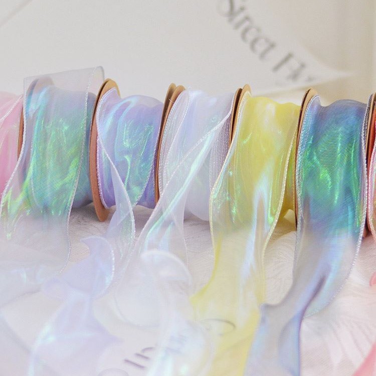 幻彩鱼尾纱花束包装纱鲜花网纱手工礼品卷边简约缎带花艺包花材料