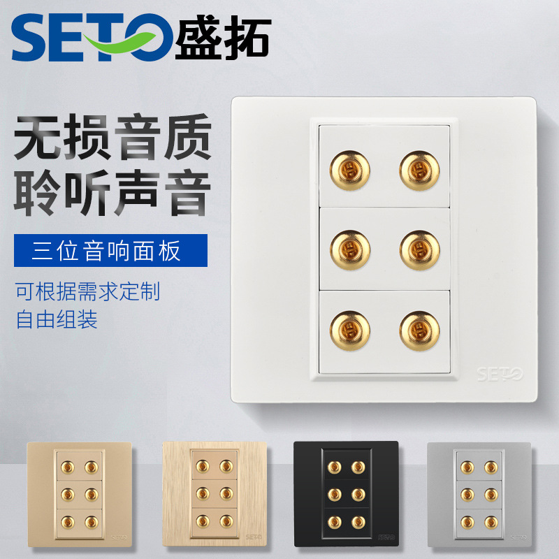 盛拓开关面板PC阻燃三位音箱插座香蕉头音响面板厂家供应工厂批发