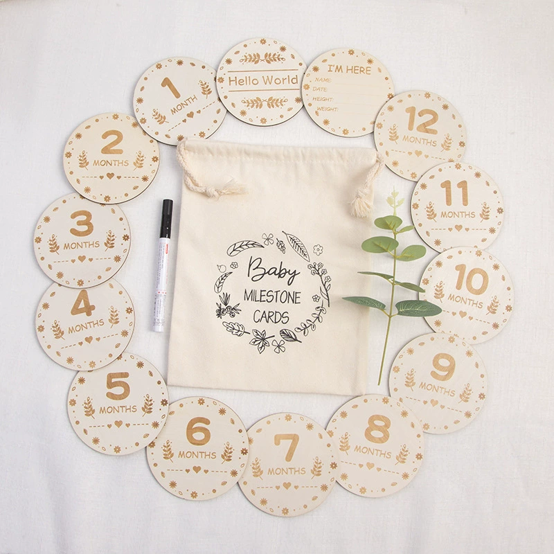 Деревянная веха Детская фотография Месячная открытка День рождения Захватить неделю Композиция Реквизит Полная Луна Щепа Ребенок Один год