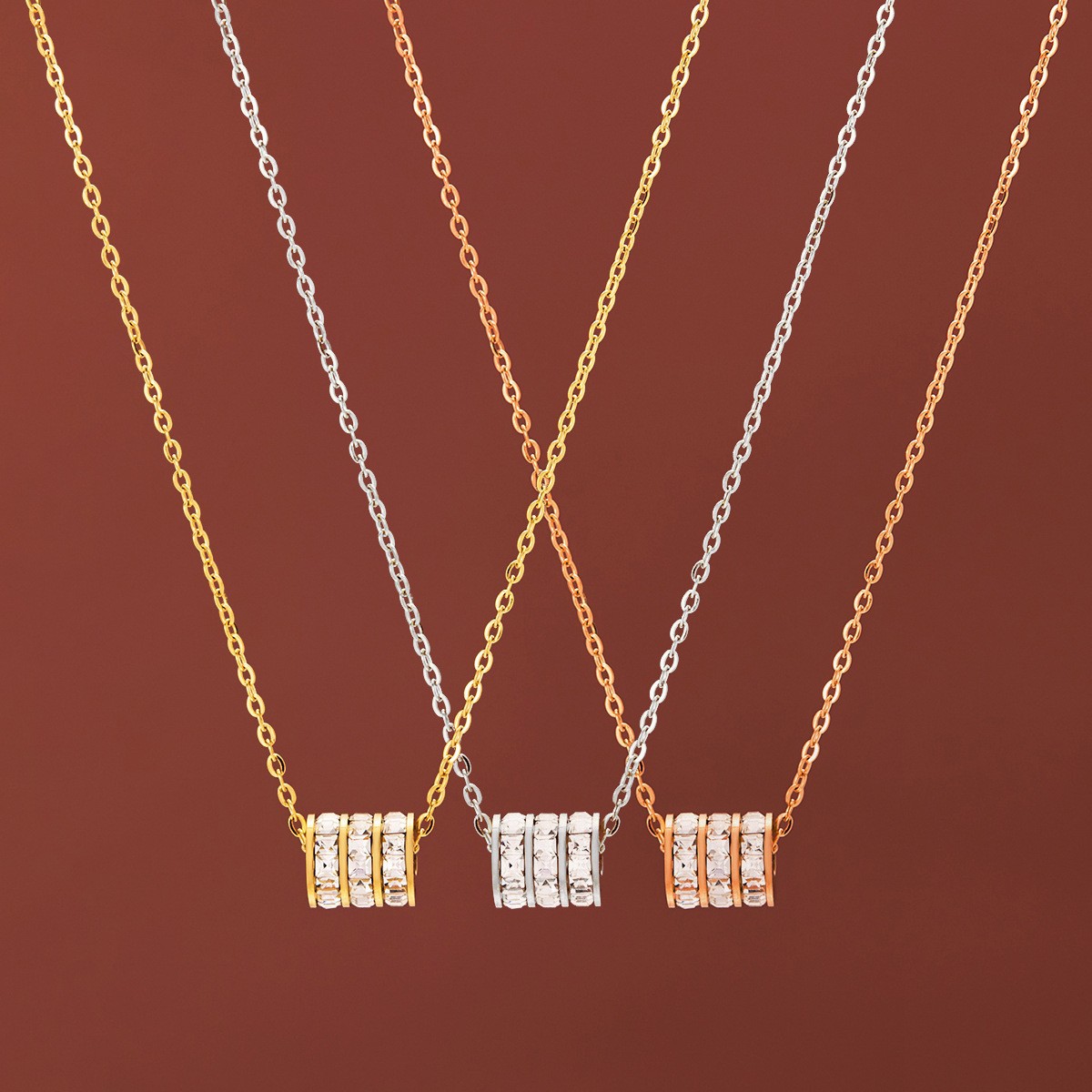 New Classic High-End Light Luxury Titanium Steel Non-Fading Roman Numeral Full Diamond Small Waist Necklace for Women Factory Wholesale