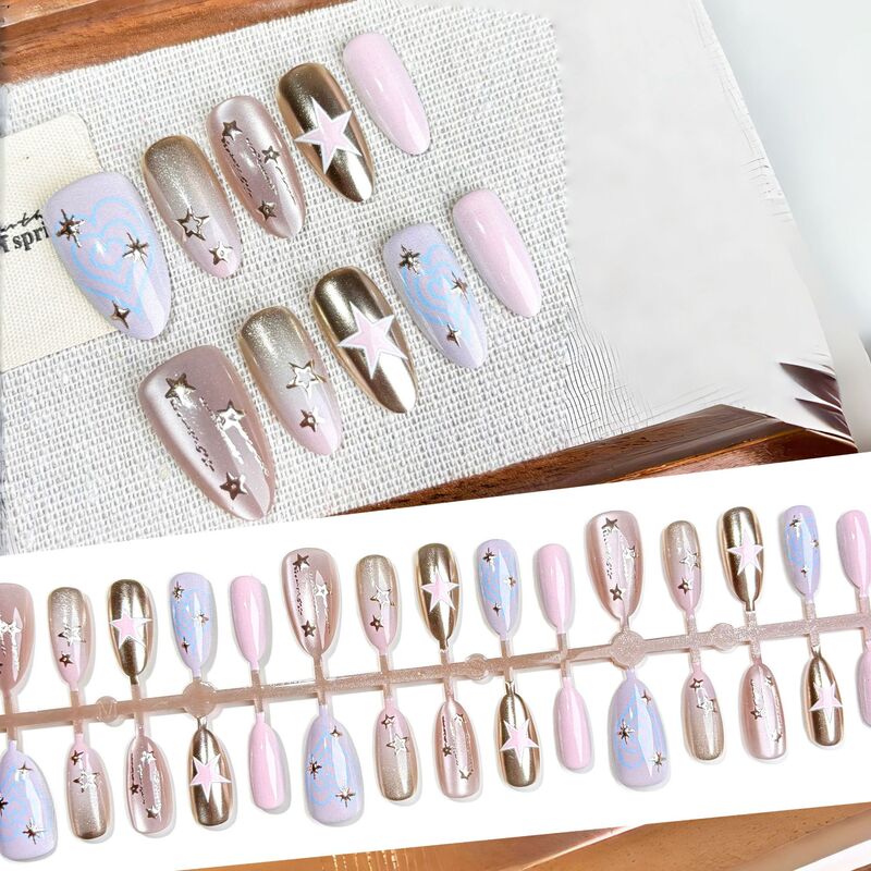 Fairy-Like Gilt Dopamine Wearable Nails, Tiktok Trending Silver-Plated Nail Stickers, Gentle Date Korean Atmosphere