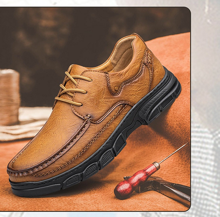 Giày da nam cỡ lớn mũi tròn đế bằng phong cách thường ngày — 18030 màu kaki, 18030 màu vàng nâu, 18030 màu đen, 18030, màu nâu sẫm chi tiết 7