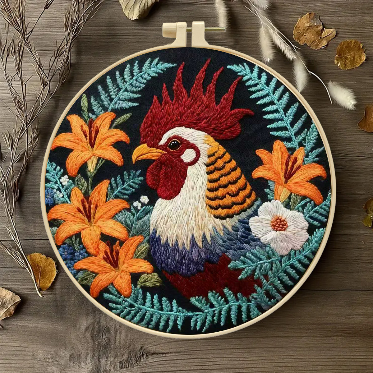 Inglés transfronterizo nuevo bordado flores gallo material de tela artesanal paquete de paquete artesanal creativo bordado no completo