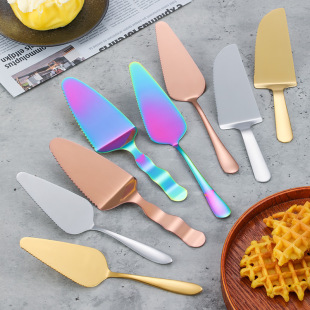 Stainless steel cake shovel triangle toothed birthday cake knife titanium pizza shovel baking tool printed LOGO