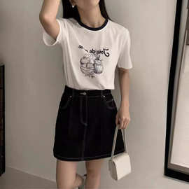 2024夏季新款女装韩代同款简约棉水果印花短袖T恤8607