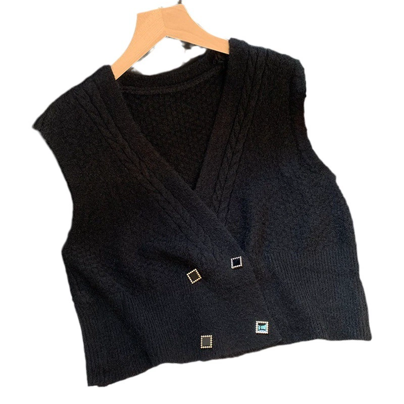 Большой однотонный вязаный жилет с v-образным вырезом для женщин, чтобы носить на улице, новый кардиган 2025 года, модная женская куртка без рукавов в корейском стиле