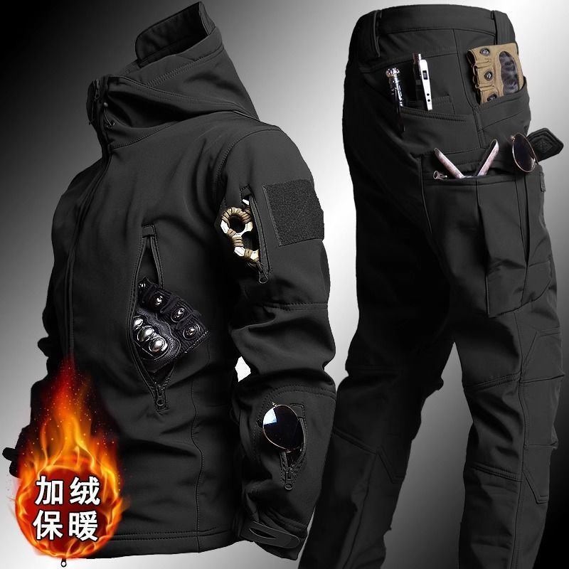 防寒コートの突撃服男性冬の軟殻服防風防水耐磨耗登山服スキー釣り騎手服|undefined