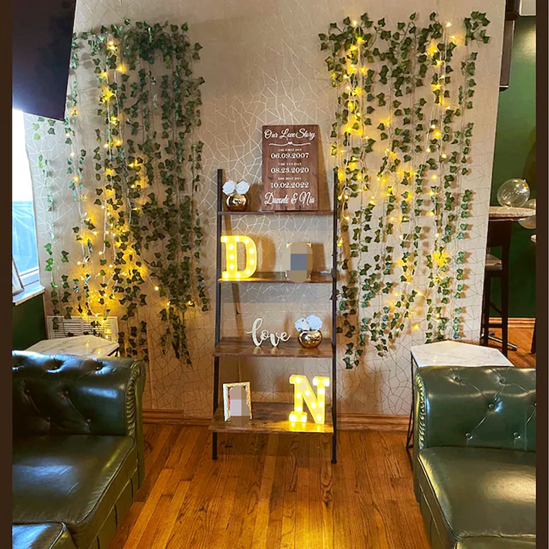 22 nueva hoja verde cortina de ratán luz LED planta hoja color luz intermitente cadena boda vivo fondo cadena luz