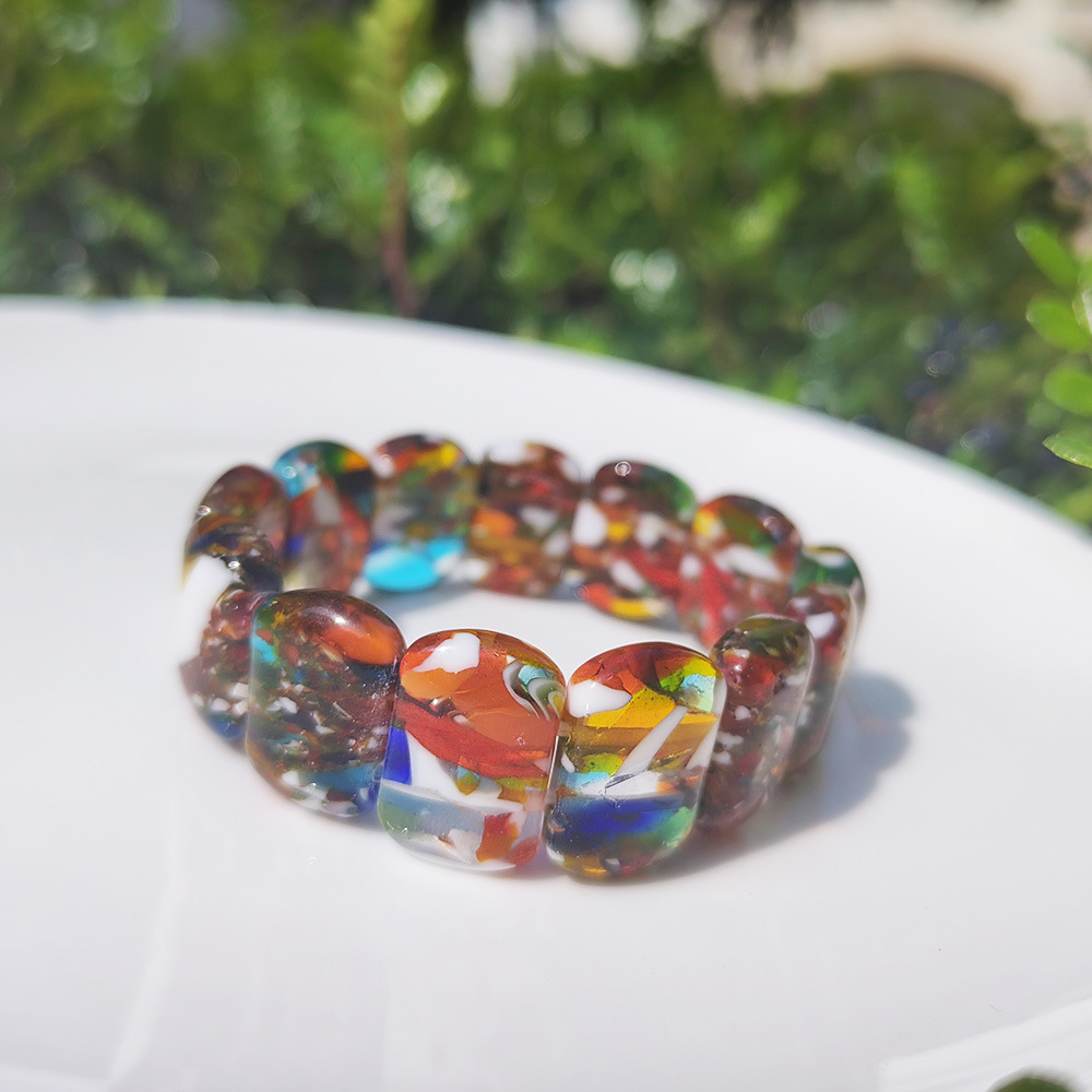 40g Weight Stretch Adjustable Clasp Closure Type Bracelets Classification glass Chain Material Handmade Chain Chain Type 1 Piece Quantity Daily Occasion glass Material Geometric Pattern All Seasons Season Women's Gender Simple Style Style Simple Style Geometric Glass Handmade Chain Stretch Adjustable Beaded Bracelets Wholesale 15