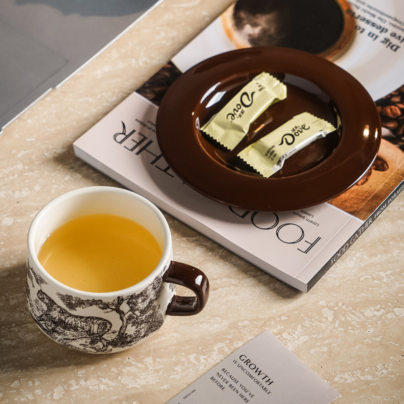 中古风丛林印花咖啡杯ins复古家用陶瓷创意高颜值高级感陶瓷杯碟|undefined