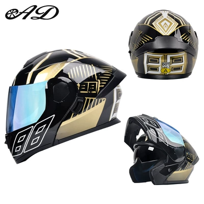 Motosiklet kaskı (dəbilqə) — Certified Motorcycle Helmet for Men, Full-Face - dot3c-golden-ant-aurora-blue-mirror-hd-mirror-m-size-55-56cm