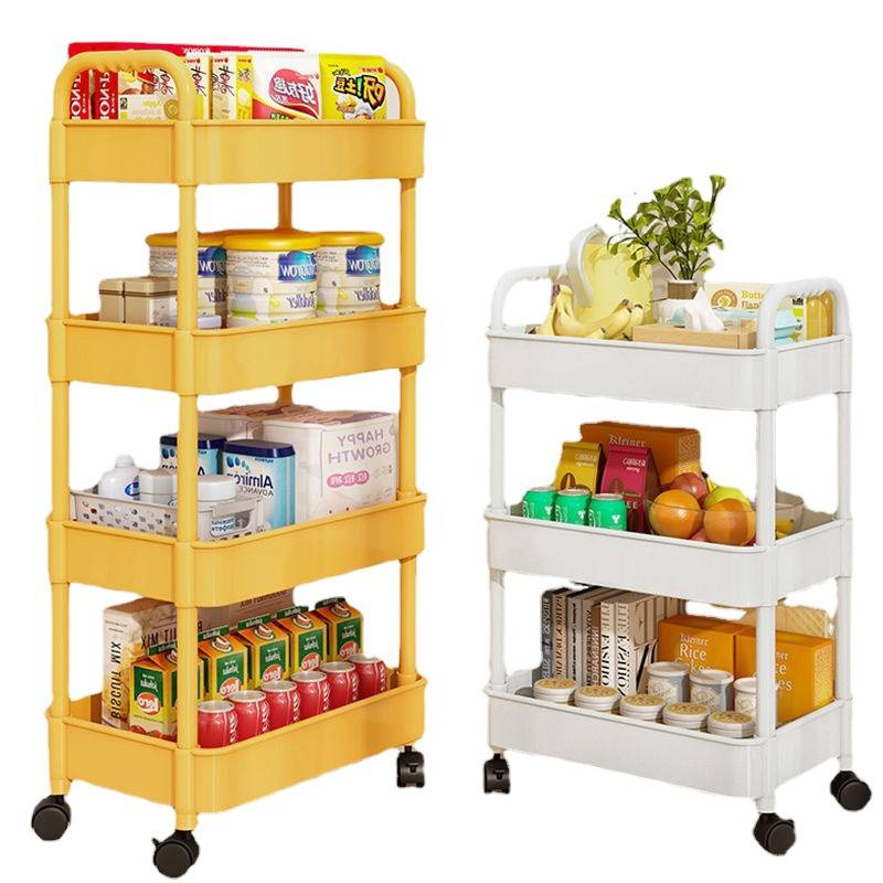 Estante de almacenamiento de carro pequeño dormitorio baño piso multicapa estante de bocadillos cocina estante de almacenamiento de artículos de bebé móviles