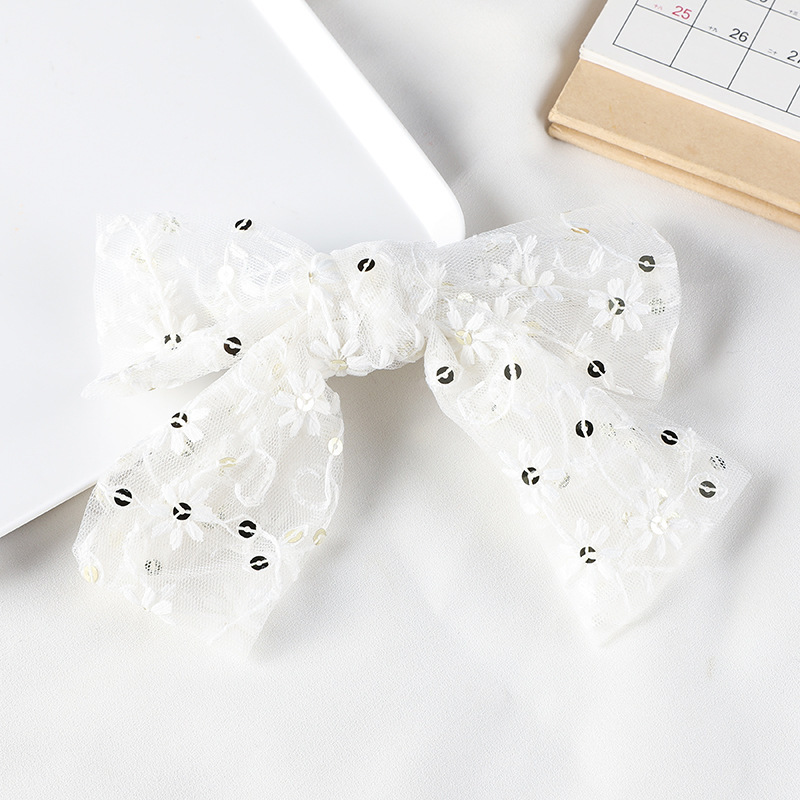 Korean Style Lace Bow Hairpin Embroidered Sweet Elegant Fairy Ribbon Spring Clip Internet Celebrity Girl's Headwear Top Clip_voghion.com