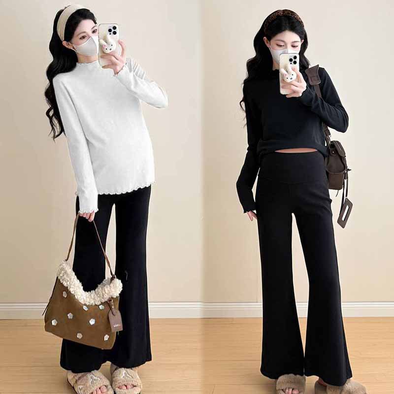 Maternity Wear Half-High Collar Thermal Base Layer Top Autumn and Winter Trendy Popular Slim Flared Pants Set