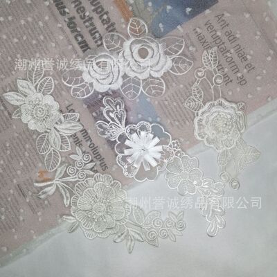 white organza Embroidery Cloth sticker Lace patch computer Embroidery clothing accessories translucent three-dimensional APPLIQUE decorate