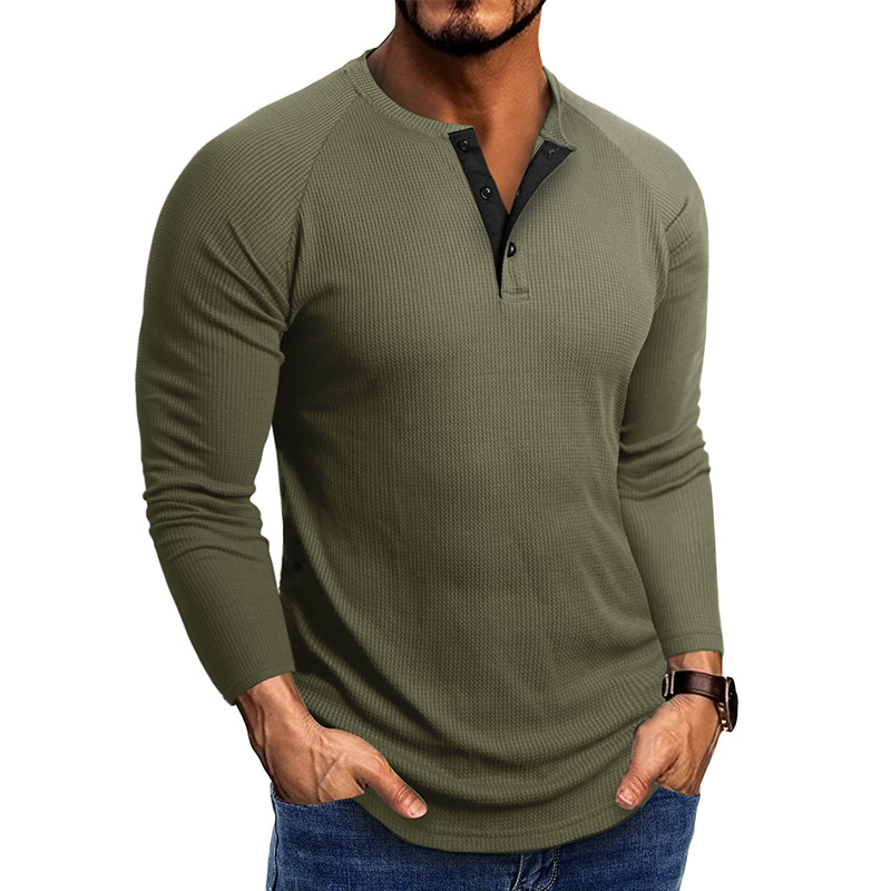 2023 Otoño e Invierno ropa de hombre europea y americana Henry cuello de manga larga Camiseta Comercio exterior camisa de hombre waffle camiseta camisa de fondo