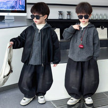 男童秋冬款套装2025新款儿童宝宝春秋款酷帅小男孩皮衣外套夹棉潮