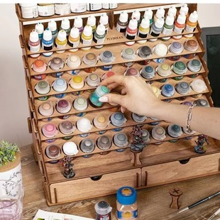 Wooden pigment storage box large capacity 74 bottles pigment display rack nail polish essential oil storage rack painting easel suit