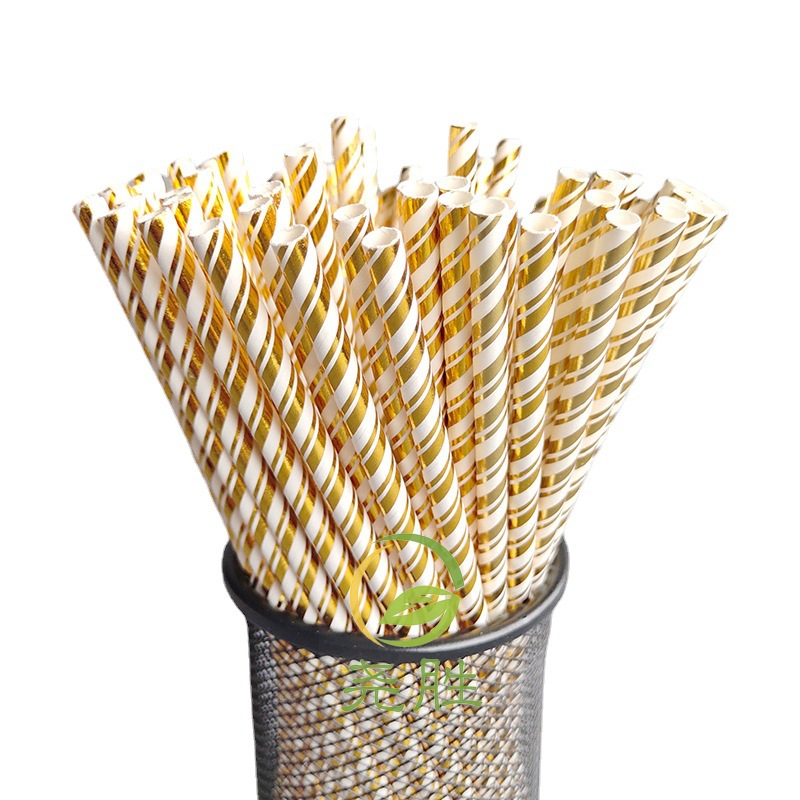 Papel degradable desechable película de paja dorado color papel paja fiesta pastelería decoración bebida paja