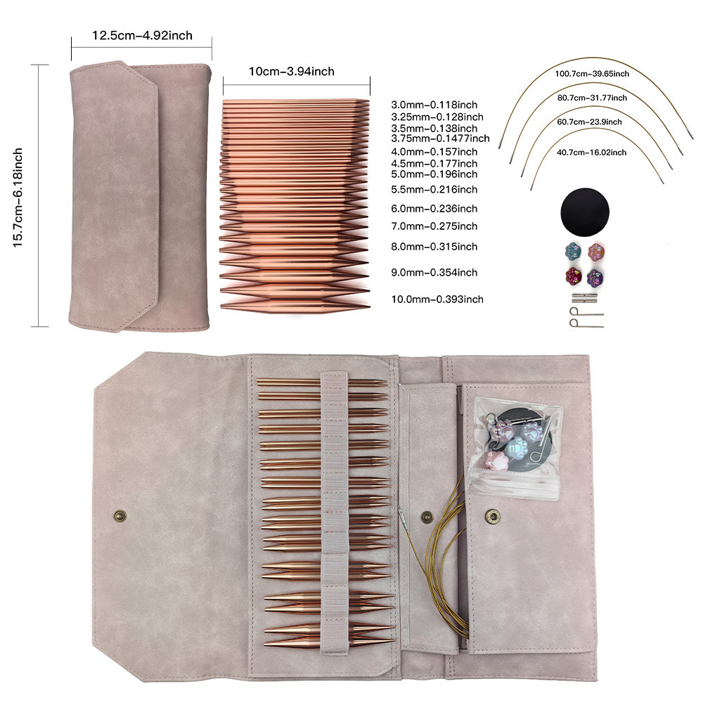 Agujas de suéter transfronterizas de óxido de aluminio desmontables set de aguja de anillo de oro rosa 100MM un conjunto de 13 pague un paquete de 30%