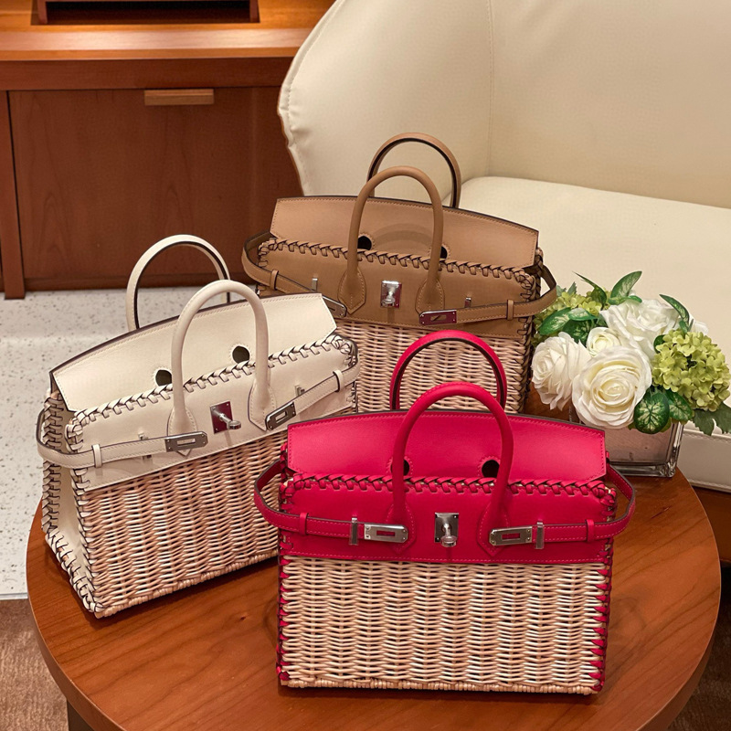 Platinum Picnic Rattan Series Picnic Bag Swift Spliced Wicker 25cm Handmade Portable Tote