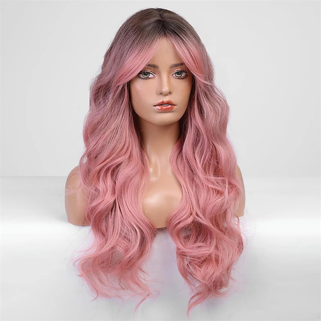 ロング巻き毛ヘッドギア機械製中分割バングコーンパーマ薄い籐色水波紋ヘッドギアヘアヨーロッパとアメリカのかつら|undefined