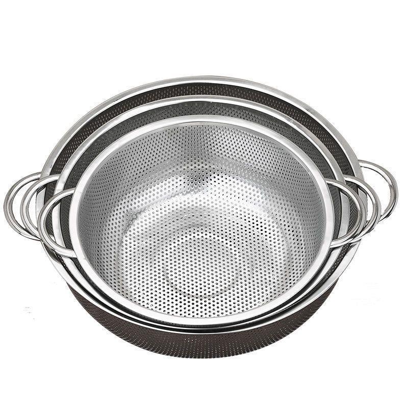 acero inoxidable grueso doble oreja cesta de agujero cerrado cesta de lavado de verduras cesta de tamiz de arroz cesta de drenaje cesta de frutas cesta de frutas cesta de cocina cesta multipropósito