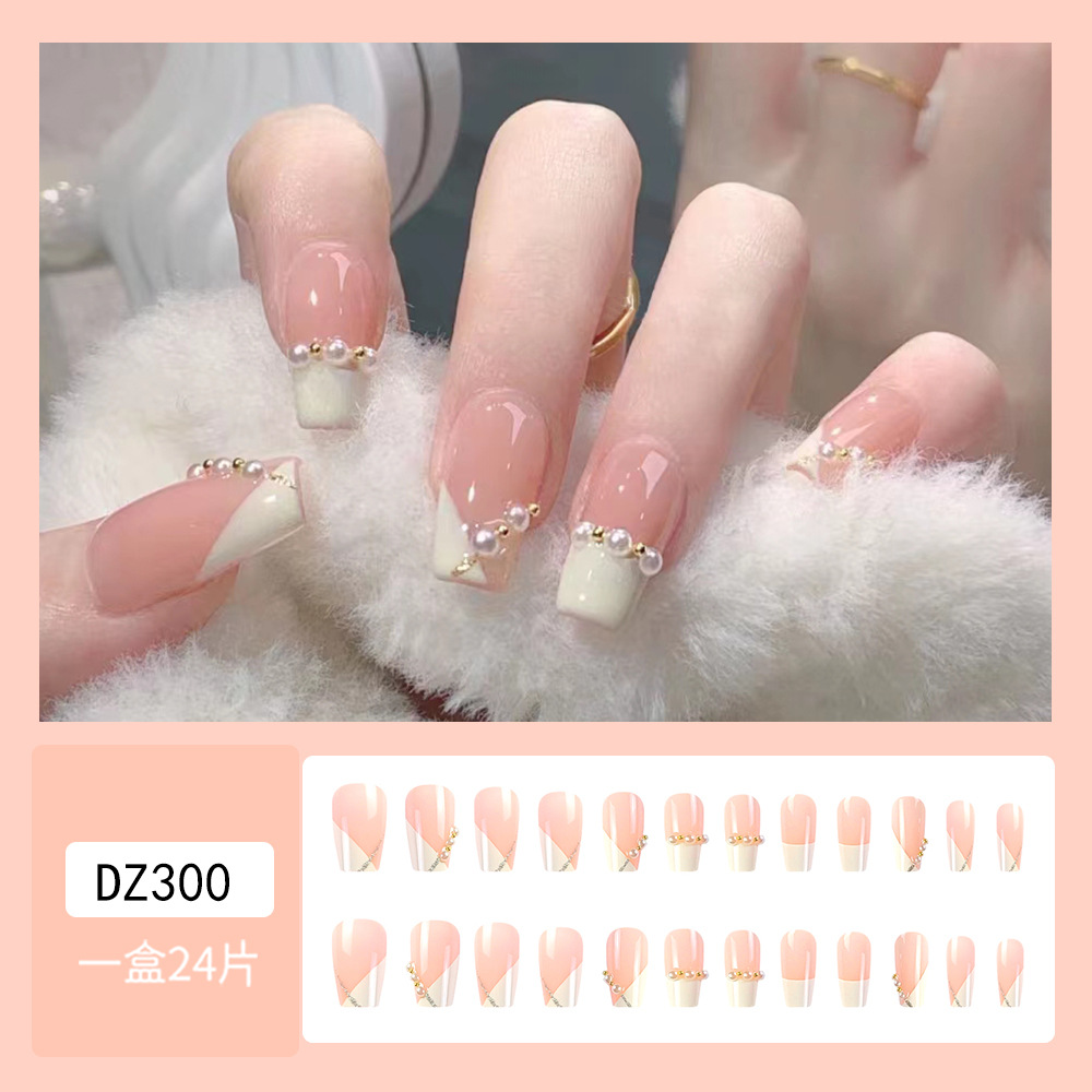 Comercio exterior estilo francés escalera punto de perforación de uñas lujosas estilo elegante 24 piezas de moda dulce parche de uñas
