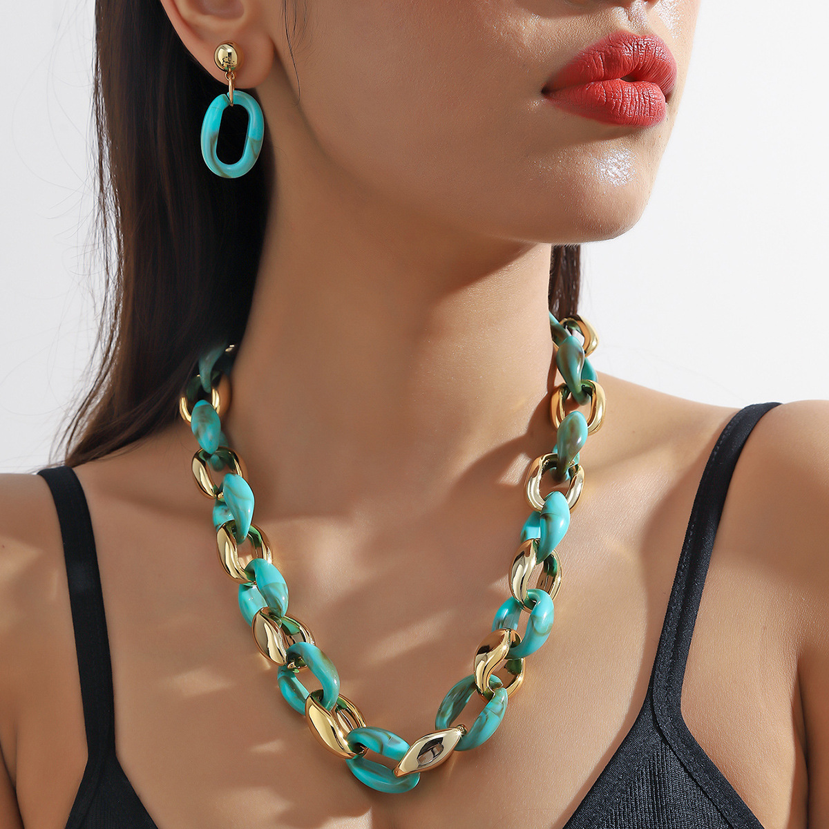61g Weight Gold Plated Plating Material Jewelry Set Classification 1 Set Quantity Holiday, Daily Occasion Plastic, Resin Material Color Block Pattern Women's Gender Plating Design Basic Style Basic Color Block Plastic Resin Plating Gold Plated Women's Jewelry Set 9