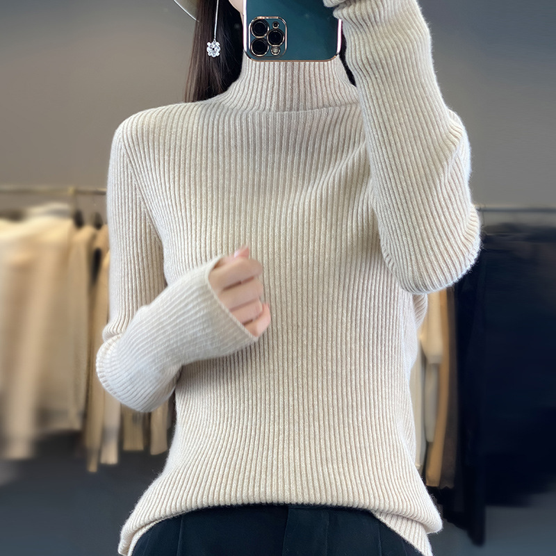 简约气质中领毛衣女秋冬大衣内搭修身显瘦针织衫软糯半高领打底衫|undefined